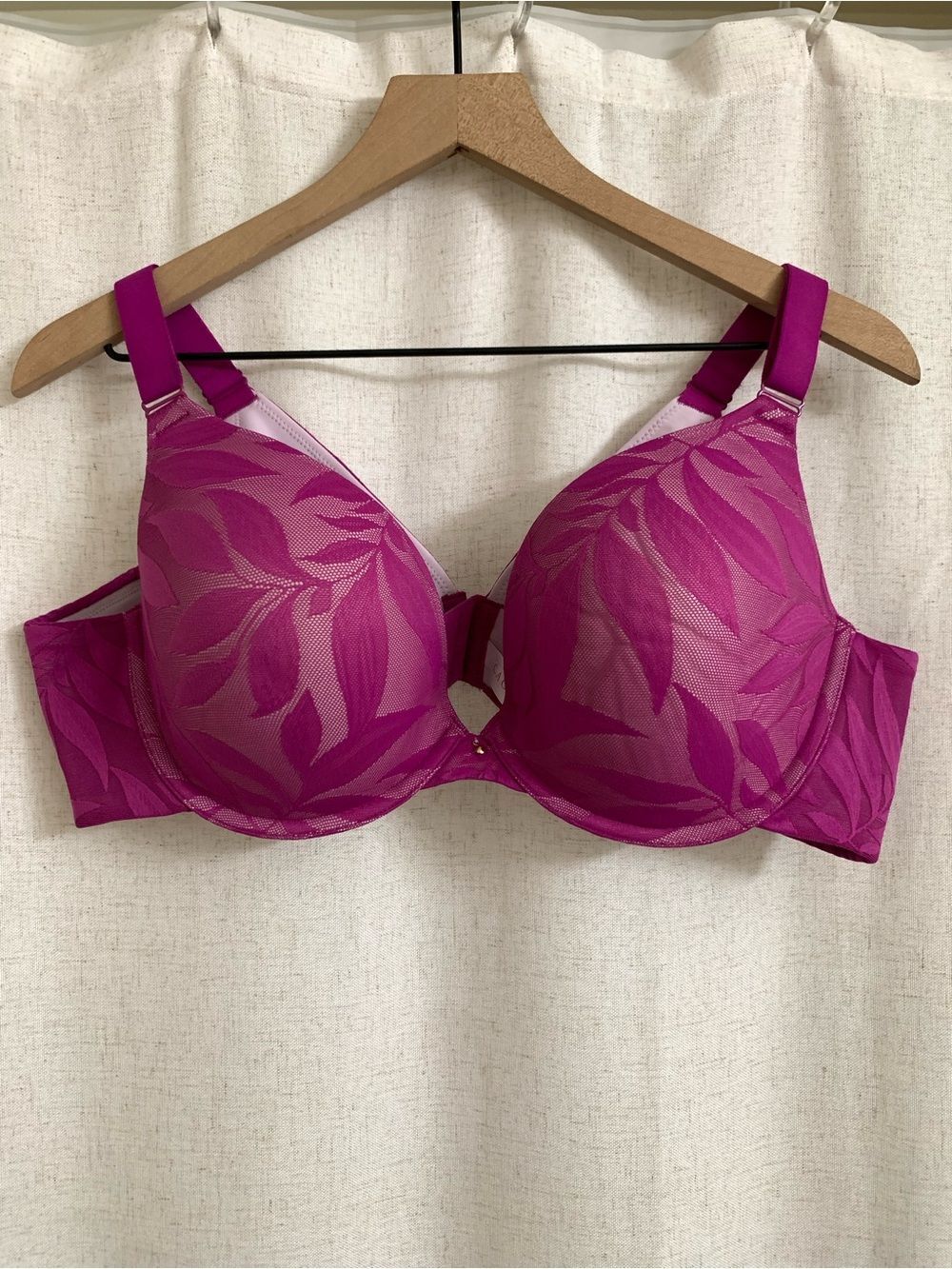 Cacique Invisible Lace Back Smoother Boost Plunge Bra Purple Wine 44B - Picture 3 of 11